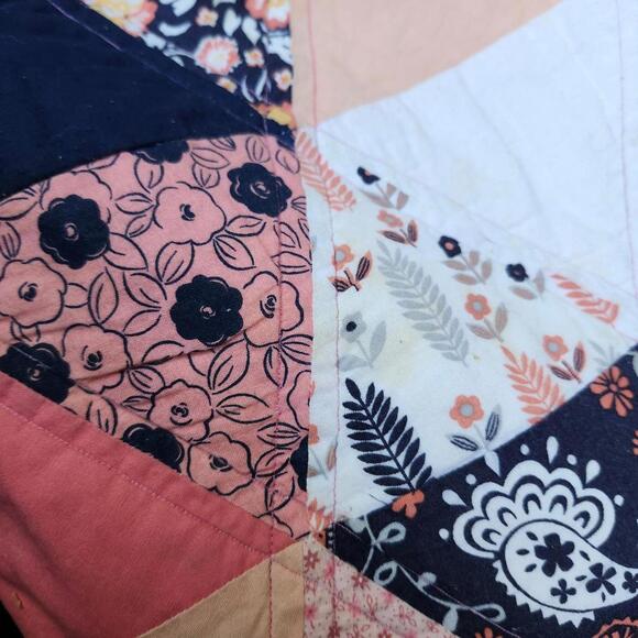 Handmade Triangle Patchwork Quilt Bedding Throw Blanket Pink Navy Blue - Picture 3 of 8